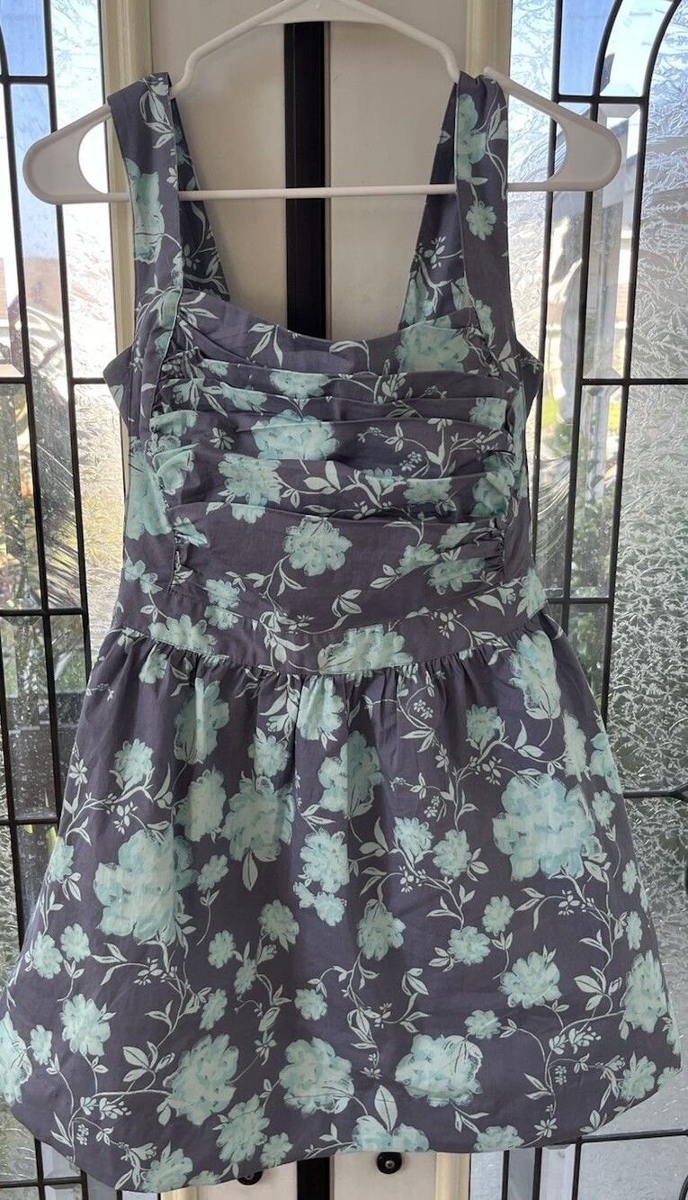 Free People Boho Garden Dress Medium Gray Green Bow Cut-Out Back Cottagecore Y2K